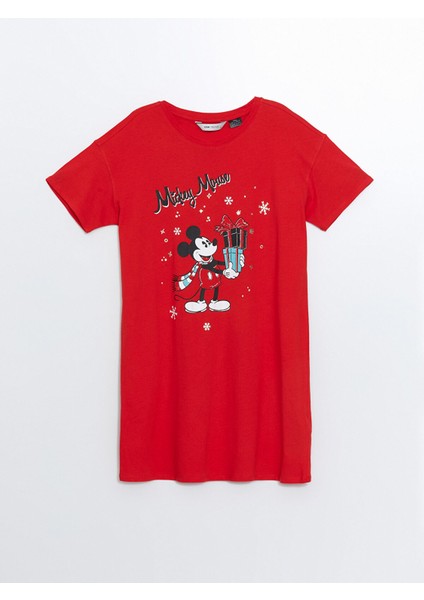 Yeni Sezon Bisiklet Yaka Mickey Mouse Baskılı Kadın Gecelik indirimleri