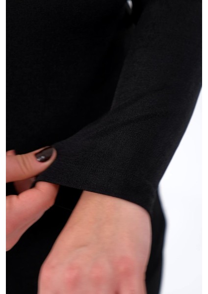 Kadın Büyük Beden Dantelli Fermuarlı Bluz Siyah