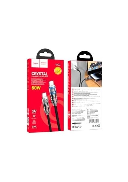 U122 60W 3A Tip-C Tipi Şeffaf Edition, Şarj ve Veri Iletim Kablosu, 1.2 Metre Uzunluk, Siyah fiyatları