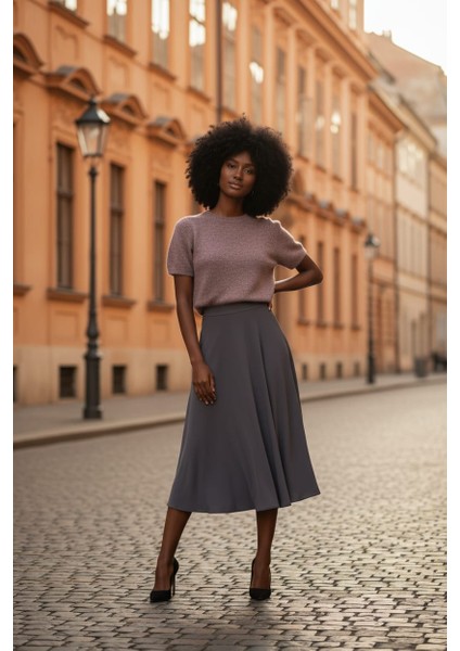 Kadın Bisiklet Yaka Yumuşak Dokulu Kısa Kollu Şardonlu Yünlü Triko Kazak