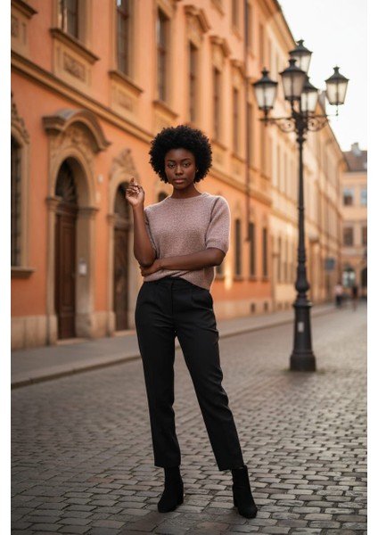 Kadın Bisiklet Yaka Yumuşak Dokulu Kısa Kollu Şardonlu Yünlü Triko Kazak fiyatları