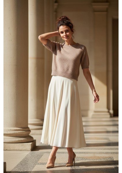 Kadın Bisiklet Yaka Yumuşak Dokulu Kısa Kollu Şardonlu Yünlü Triko Kazak modelleri