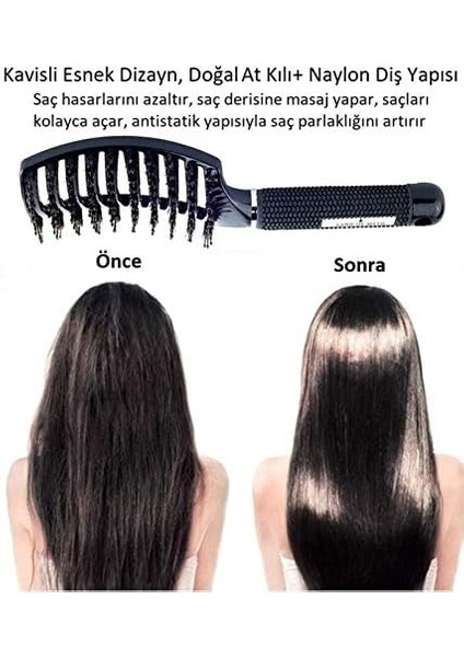 Land Of Myth - LOM1071 Premium Detangler, Dolaşık Saç Açma Fırçası, Yumuşak ve Esnek Iyonik Fırça Dişleri (Siyah)