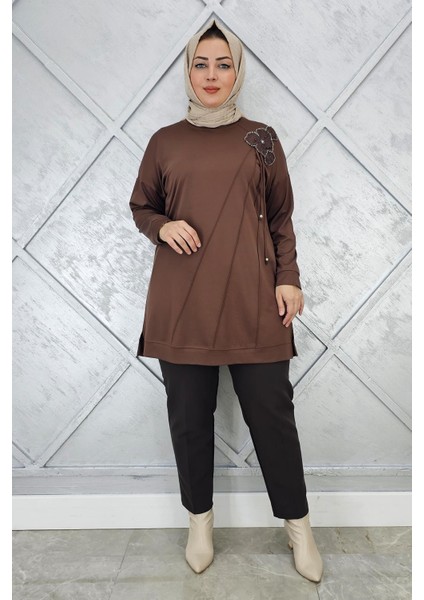 Kadın Çiçekli Nervür Dikim Detaylı Tesettür Tunik fiyatları