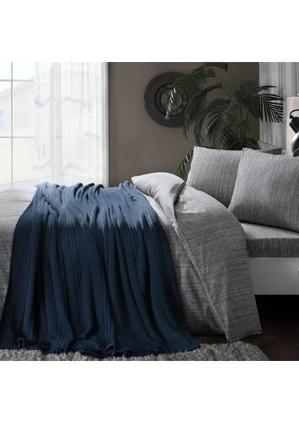 DÜZ%100 Pamuk Battaniyeli Nevresim Takımı, Mavi, Çift Kişilik (Nevresim: 200X220 Cm/battaniye: 200X220 Cm/çarşaf: 240X260 cm / 2 Adet Yastık Kılıfı: 50X70 Cm)