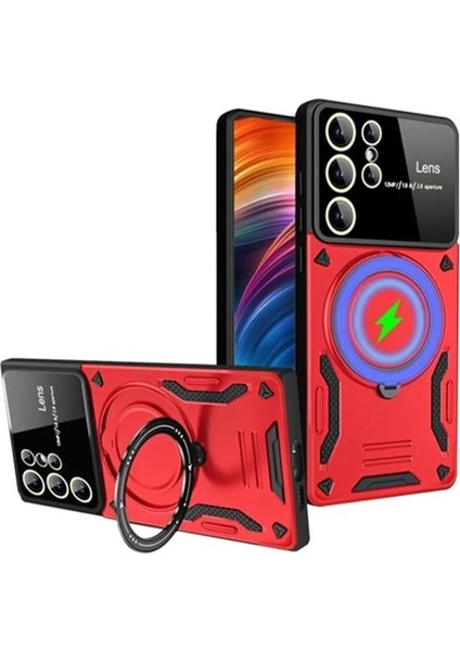 S24 Kılıf Joy Lens Standlı Kapak - Kırmızı