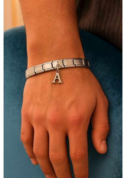 Kişiye Özel Sallantılı Harfli Italyan Paslanmaz Çelik Unisex Bileklik Charmı SCB64 fırsatları
