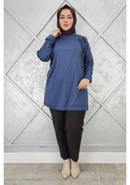 Kadın Çiçekli Nervür Dikim Detaylı Tesettür Tunik modelleri