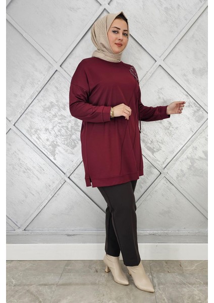 Kadın Çiçekli Nervür Dikim Detaylı Tesettür Tunik