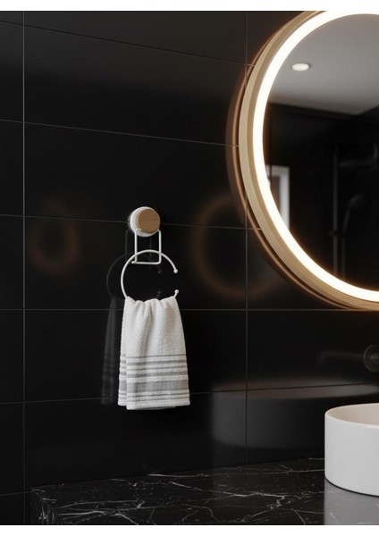 7 Parça Set Kare Mina Banyo Seti , Havluluk ve Wc Kağıtlık Beyaz-Ahşap fırsatları