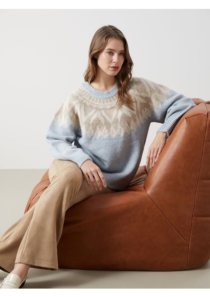 Yeni Sezon Bisiklet Yaka Desenli Kadın Triko Kazak