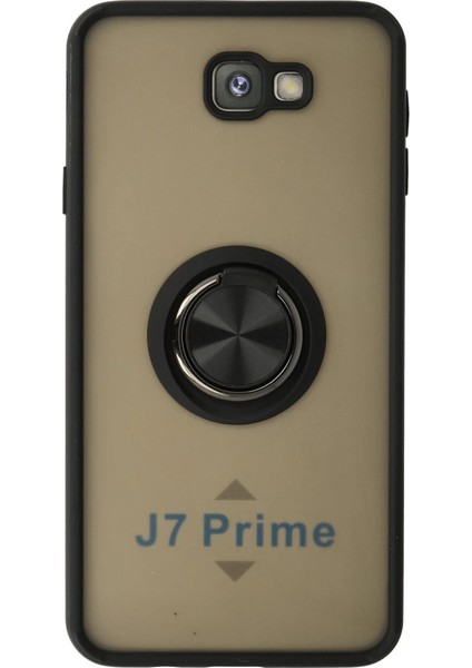 J7 Prime Kılıf Montreal Yüzüklü Silikon Kapak - Siyah