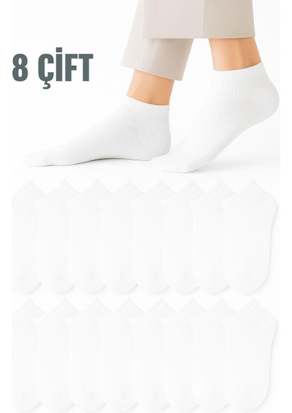 Erkek Pamuklu Extra Konforlu ve Yumuşak Patik çorap Seti Beyaz 8 Çift