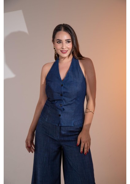 Kadın Büyük Beden Yeleği Gipeli 2'li Takım Lacivert