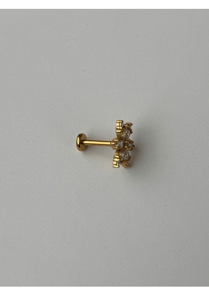 Kar Tanesi Şeklinde Taşlı Gold Piercing