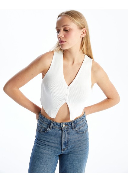 Yeni Sezon V Yaka Kadın Triko Yelek