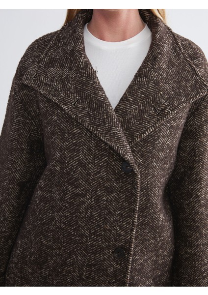 Yeni Sezon Dik Yaka Desenli Oversize Kadın Kaşe Kaban modelleri