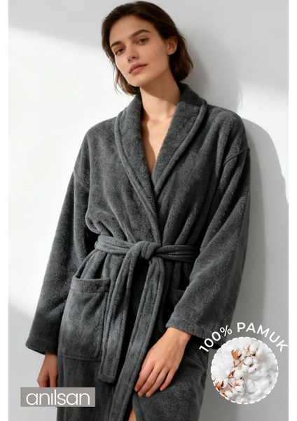 %100 Pamuk Antrasit Bornoz - Şalyaka Otel Bornozu, Spa Için Ideal, Günlük Kullanıma Uygun