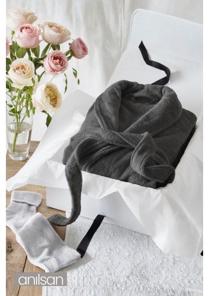 %100 Pamuk Antrasit Bornoz - Şalyaka Otel Bornozu, Spa Için Ideal, Günlük Kullanıma Uygun modelleri