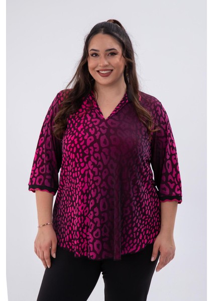 Kadın Büyük Beden Gömlek Yaka Fuşya Bluz modelleri