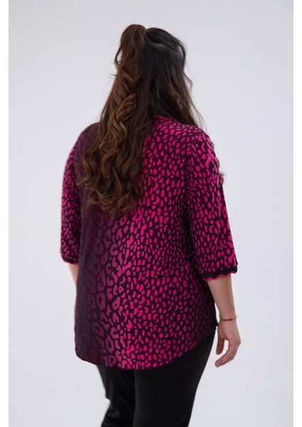 Kadın Büyük Beden Gömlek Yaka Fuşya Bluz fırsatları