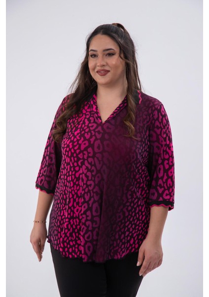 Kadın Büyük Beden Gömlek Yaka Fuşya Bluz indirimleri