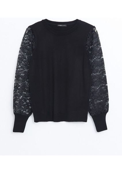 Yeni Sezon Bisiklet Yaka Dantel Detaylı Kadın Triko Kazak indirimleri