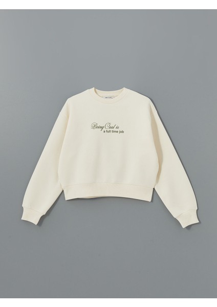 Yeni Sezon Bisiklet Yaka Baskılı Oversize Kadın Kalın Sweatshirt indirimleri