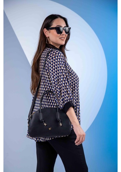 Kadın 3330377 Önü Düğmeli Desenli Mavi Bluz indirimleri