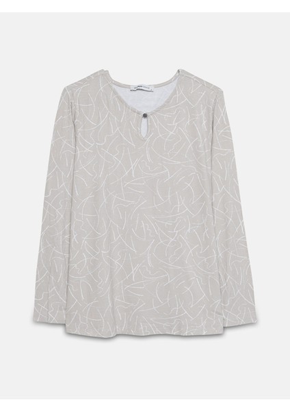 Yeni Sezon Bisiklet Yaka Desenli Kadın Bluz