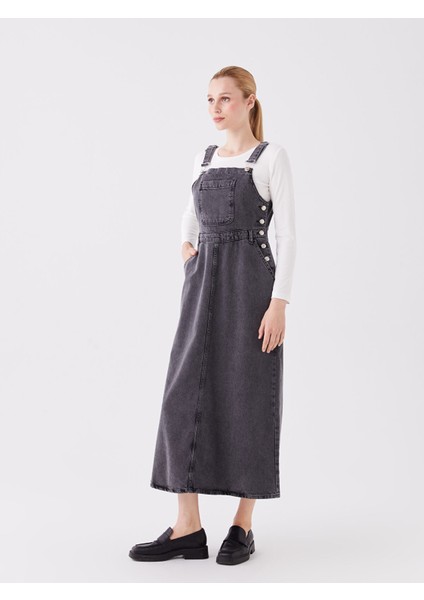 Yeni Sezon Kare Yaka Düz Askılı Kadın Jean Elbise modelleri