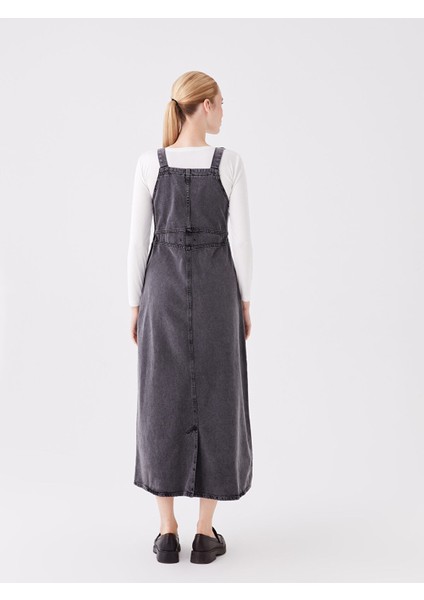 Yeni Sezon Kare Yaka Düz Askılı Kadın Jean Elbise indirimleri