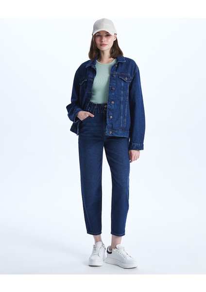 Yeni Sezon Beli Lastikli Slouchy Fit Kadın Jean Pantolon