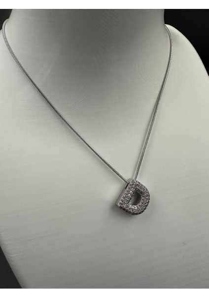 Gümüş Renk Taşlı D Harfi Kolye fiyatları