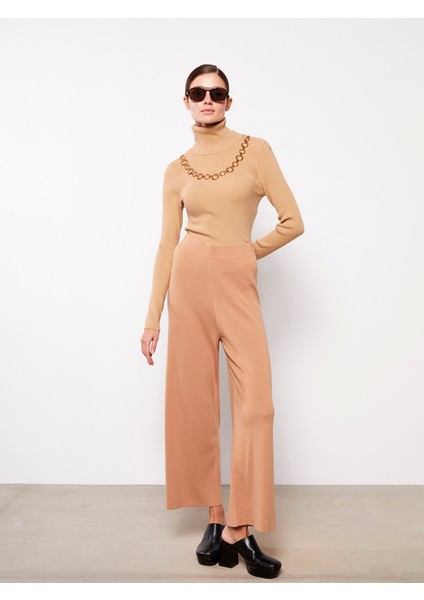 Yeni Sezon Kadın Beli Lastikli Düz Triko Pantolon