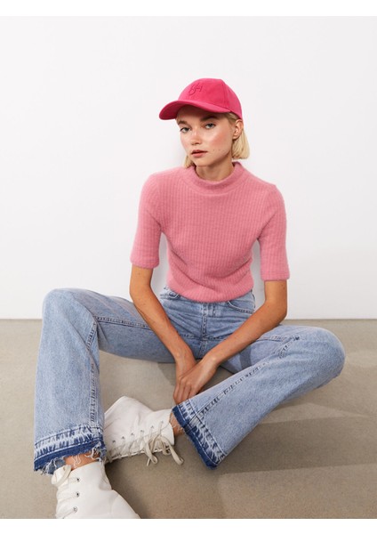 Yeni Sezon Yarım Balıkçı Yaka Düz Kısa Kollu Kadın Triko Kazak