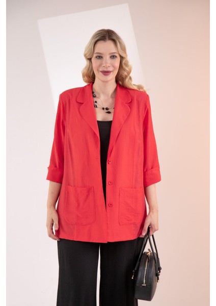 Kadın Büyük Beden Cepli Kırmızı Ceket fiyatları