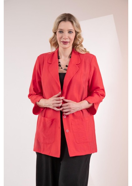 Kadın Büyük Beden Cepli Kırmızı Ceket modelleri