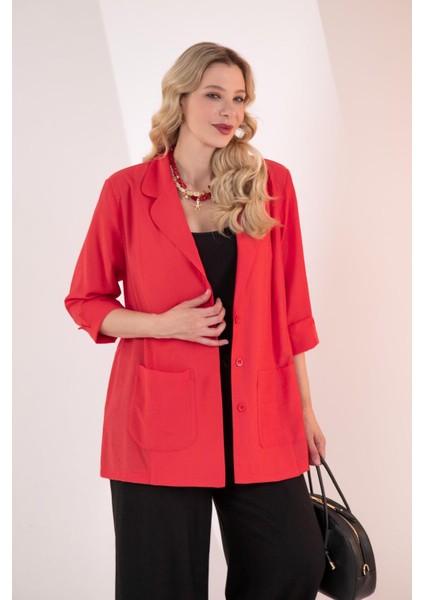 Kadın Büyük Beden Cepli Kırmızı Ceket indirimleri