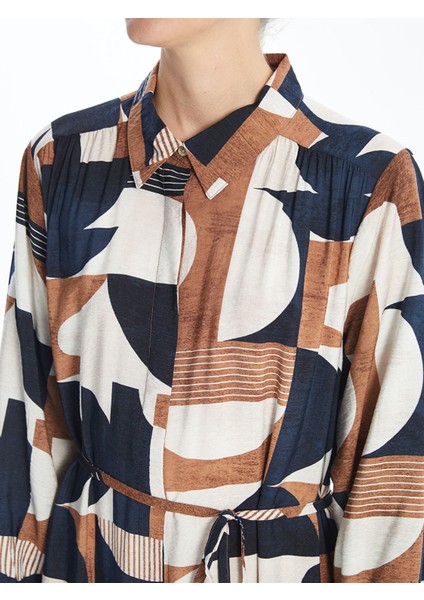 Yeni Sezon Desenli Uzun Kollu Kadın Gömlek Elbise modelleri