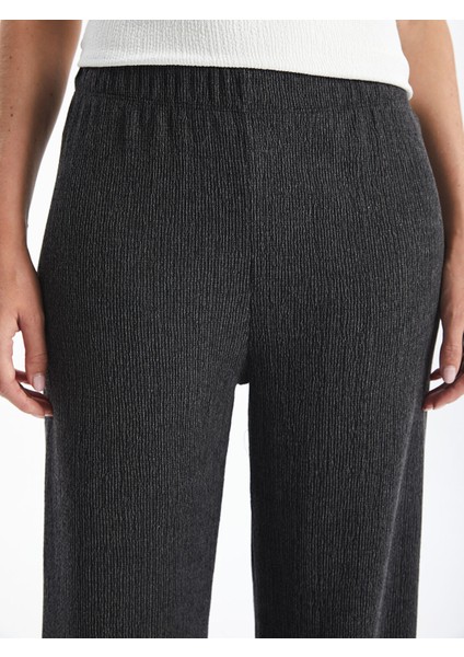 Yeni Sezon Beli Lastikli Dokulu Geniş Paça Kadın Pantolon modelleri