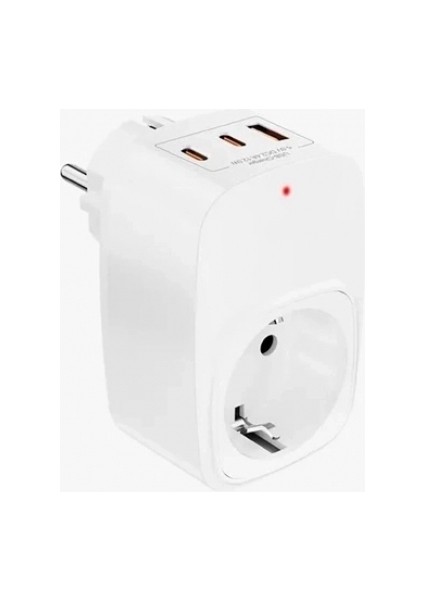 Tekli Yüksek Voltaj Korumalı Duvar Prizi 2x Type-C 1x USB Çıkışlı Priz Grup Priz Çoğaltıcı Beyaz