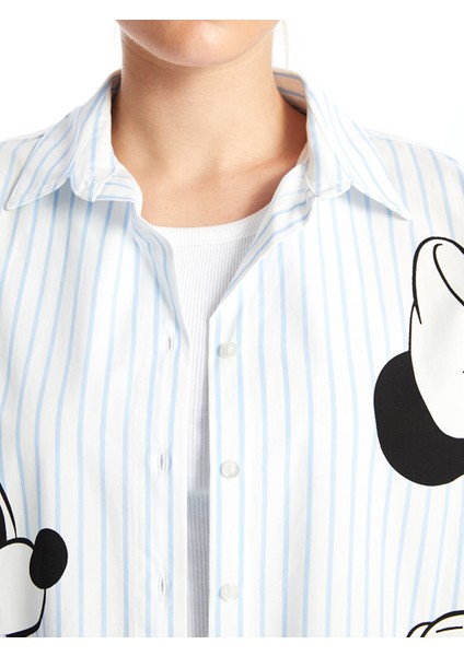 Yeni Sezon Mickey Mouse Baskılı Uzun Kollu Kadın Gömlek modelleri
