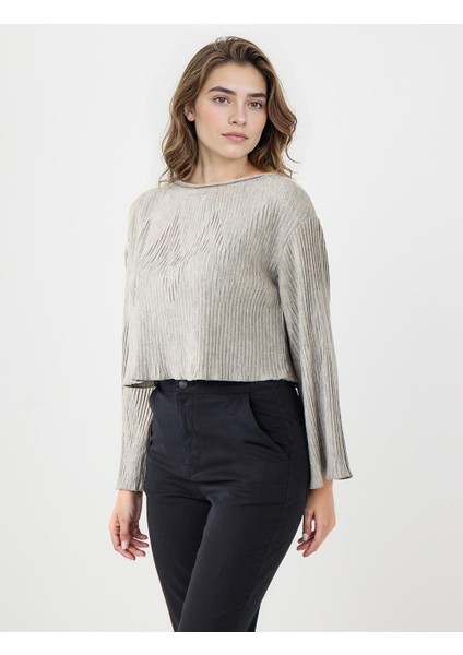 Bej Rahat Kesim Kayık Yaka Yumuşak Dokulu Örme Bluz modelleri