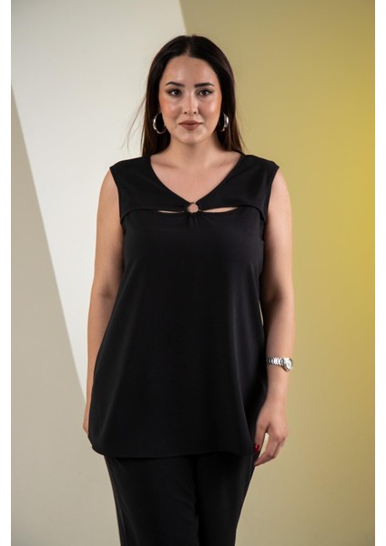 Kadın Büyük Beden Halka Detaylı 2'litakım Siyah