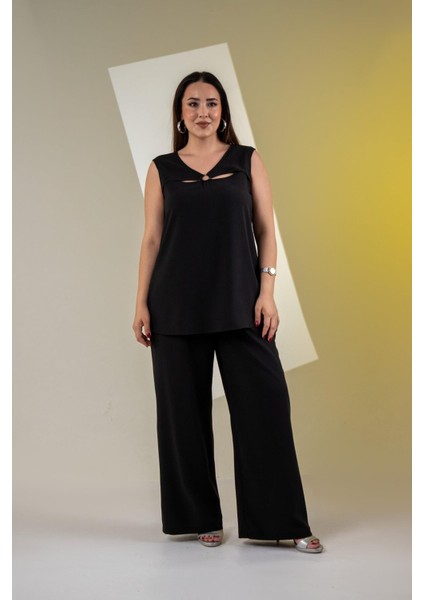 Kadın Büyük Beden Halka Detaylı 2'litakım Siyah