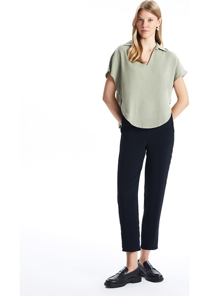 Yeni Sezon Beli Lastikli Düz Krep Kadın Pantolon