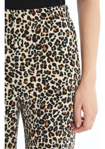 Yeni Sezon Beli Lastikli Leopar Desenli Kadın Pantolon modelleri