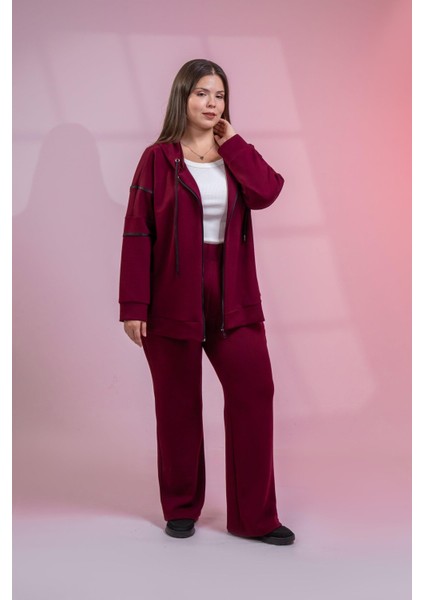 Kadın Büyük Beden Grogren Detaylı Eşofman Bordo Altı fiyatları