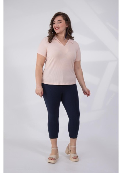 Kadın Büyük Beden Gömlek Yaka Fitilli Bluz Somon fiyatları